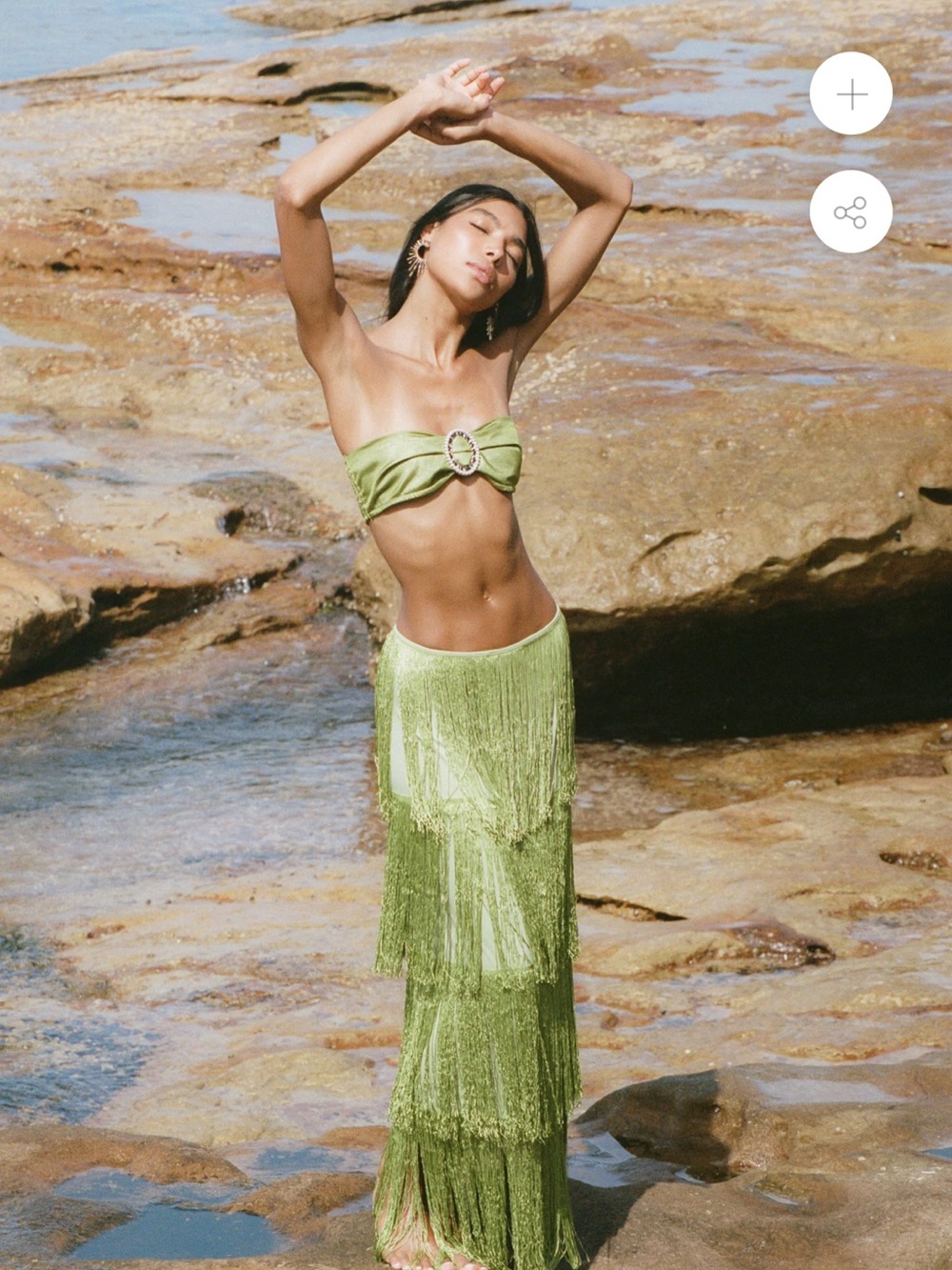 Green Fringe Bandeau and Skirt Set